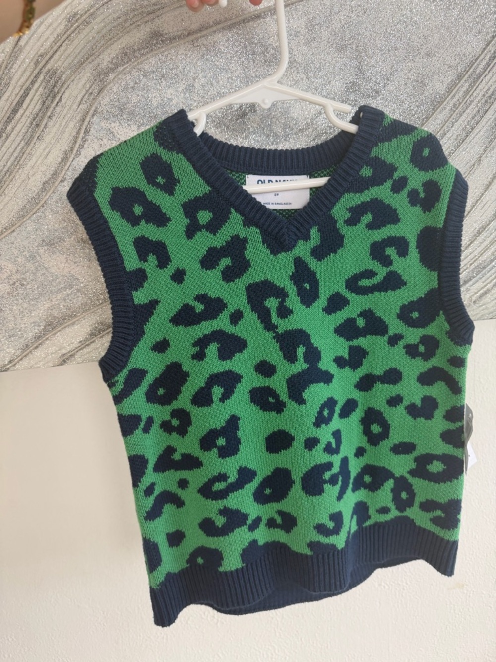 Green and Navy Animal Print Knit Vest‎ for Toddler